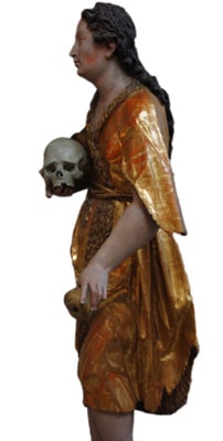 1613 ? - Bartholomäus Steinle ? - Eve tenant sa pomme croquée et un crâne rappelant la perte de l'immortalité de l'autre - Abbaye de Stams