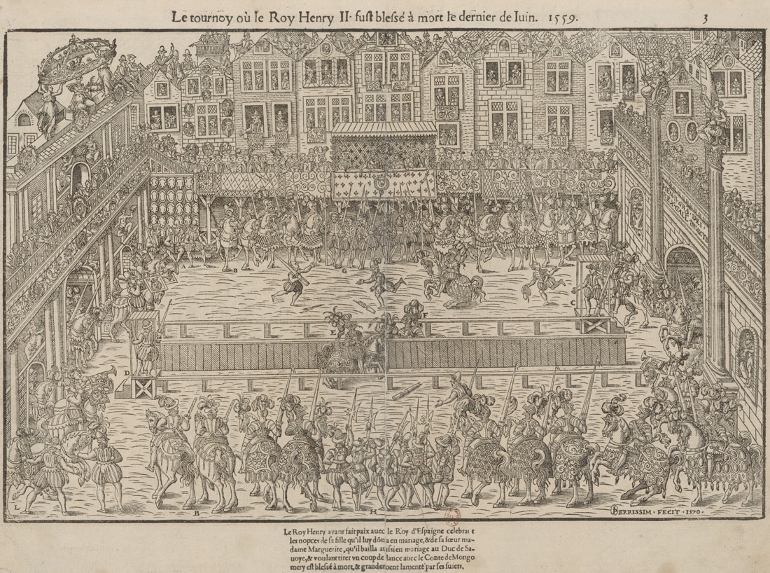 Le Tournoy où le Roy Henri II fust blessé à mort, le dernier de Iuin 1559 - Perrissim - 1570 - Gallica BNF
