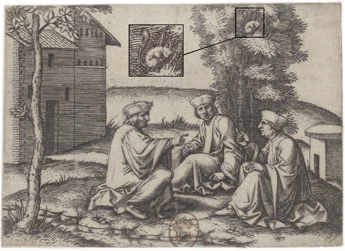 Les trois docteurs en conférence par Marc-Antoine Raimondi, 1517