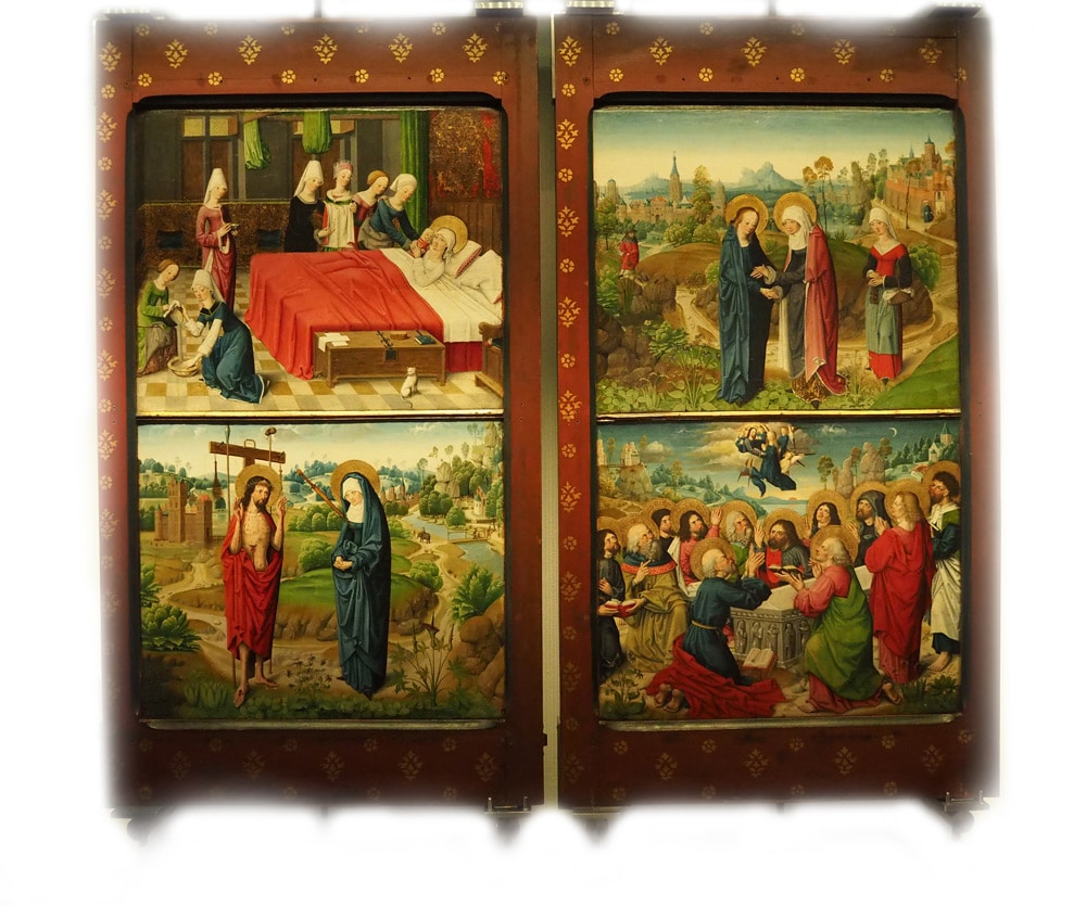 Maître de la vie de la Vierge d'Aix -la-Chapelle - Deux des huit panneaux de la vie de la Vierge - vers 1485 - trésor de la cathédrale d'Aix-la-Chapelle