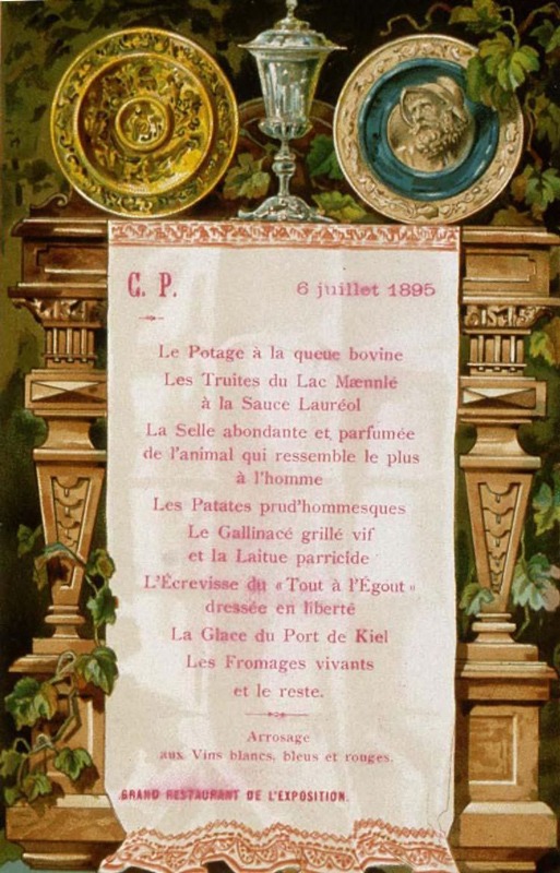 Menu. 6 juillet 1895. Grand restaurant de l'exposition