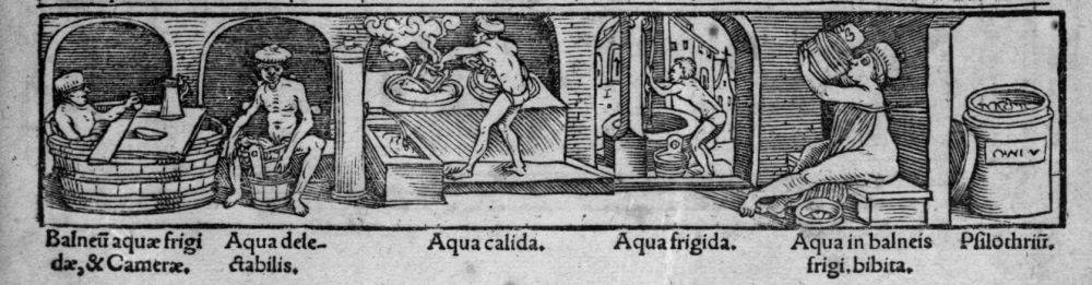 En 1531, une petite illustration des bienfaits de l'eau sous toutes ses formes et principalement thermales se glisse dans le "Tacuini sanitatis Elluchasem Elimithar medici de Baldath, de sex rebus non naturalibus"