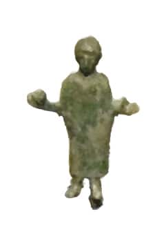 Orant (personnage en prière) étrusque en bronze (5 cm à vue de nez) tirés des fouilles du Campo della Fiera à Orvieto - entre le Vème et le IVème siècle avant notre ère (photo perso de qualité médiocre vectorisée pour effet de style... discutable)