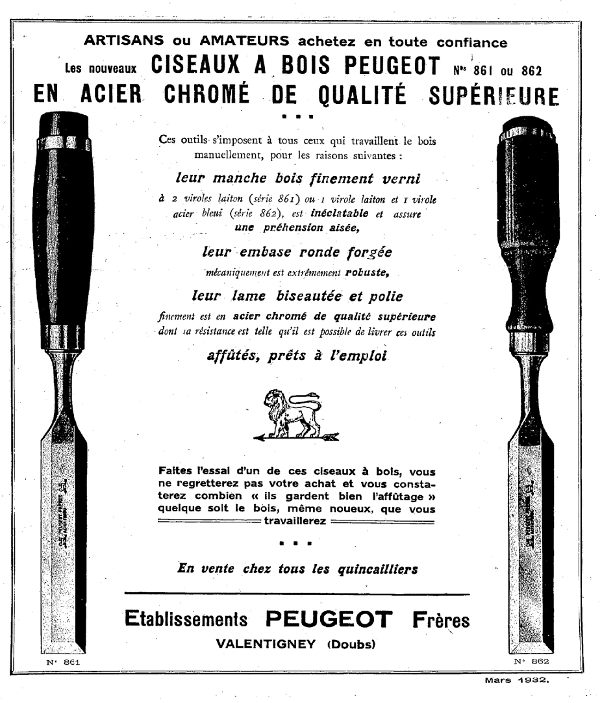Outillage perfectionné Peugeot frères - Gallica/BNF