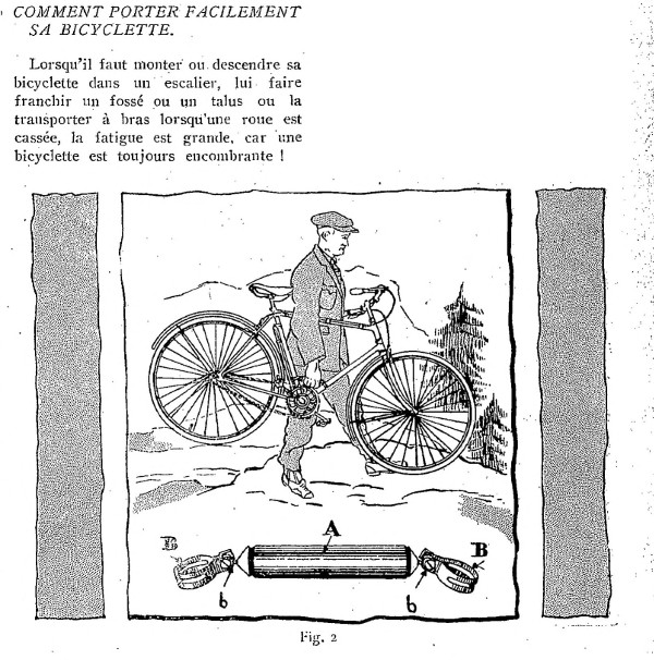 La solution miracle pour porter mon vélo dans l'escalier ! Il faut absolument que je me le fabrique ! - Gallica/BNF